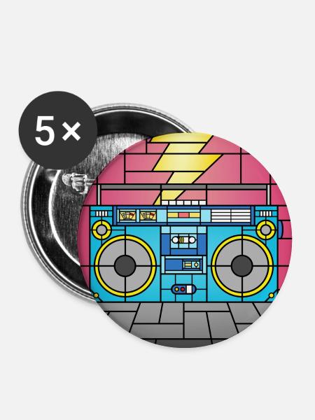 Buntglas-Boombox-Illustration - Buttons groß 56 mm (5er Pack) - Weiß