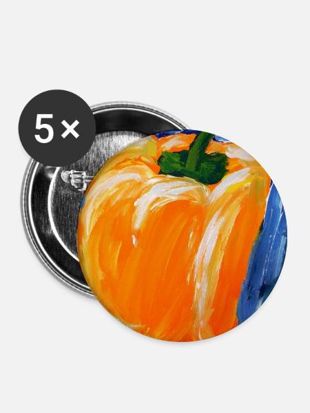 Oranger Paprika im Expressionismus - Buttons groß 56 mm (5er Pack) - Weiß