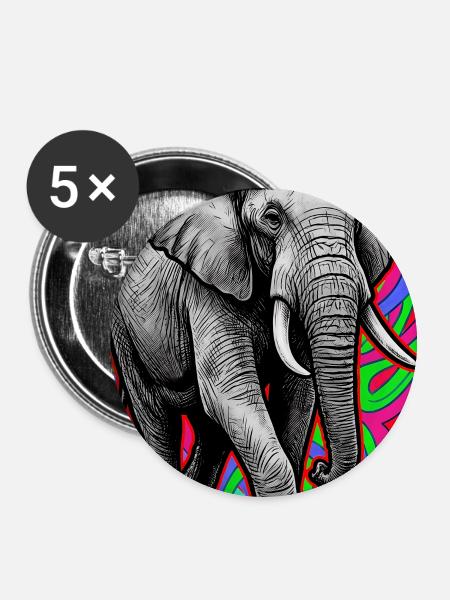 Elefant - Buttons groß 56 mm (5er Pack) - Weiß