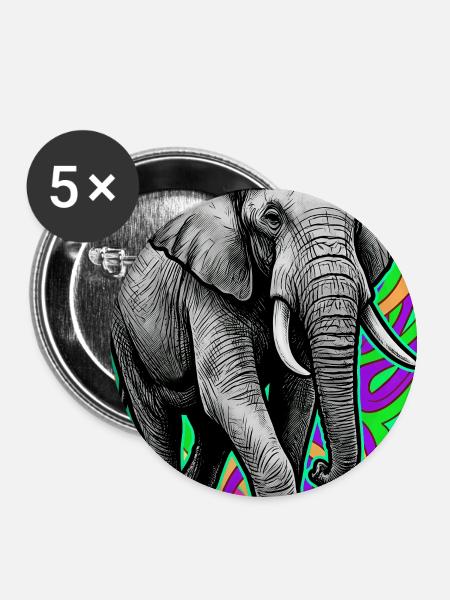 Elefant - Buttons groß 56 mm (5er Pack) - Weiß