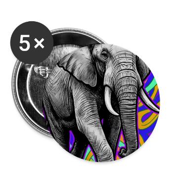 Elefant - Buttons groß 56 mm (5er Pack) - Weiß - Vorne