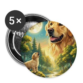 Howling to the Moon Meme Dog Golden Retriever - Buttons large 2.2''/56 mm (5-pack) - white - Front