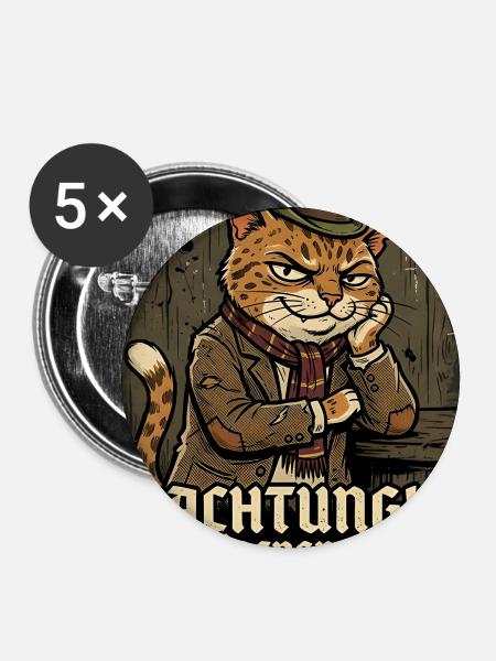 Achtung! Vermögensregister kommt - Ashera Katze - Buttons groß 56 mm (5er Pack) - Weiß