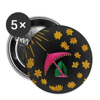 Goldene Blüten unter pinkem Strandschirm  - Buttons groß 56 mm (5er Pack) - Weiß - Vorne
