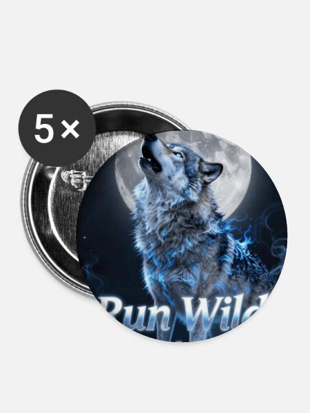 Wild wie ein Wolf – Mondnächte - Buttons groß 56 mm (5er Pack) - Weiß