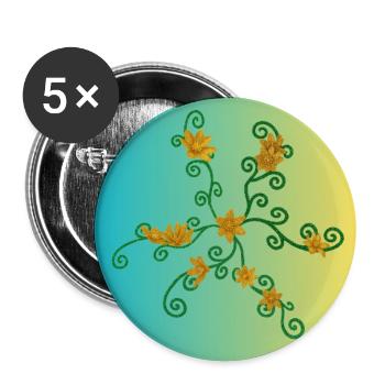 Golden Flower Vine Gradient - Buttons large 2.2''/56 mm (5-pack) - white - Front