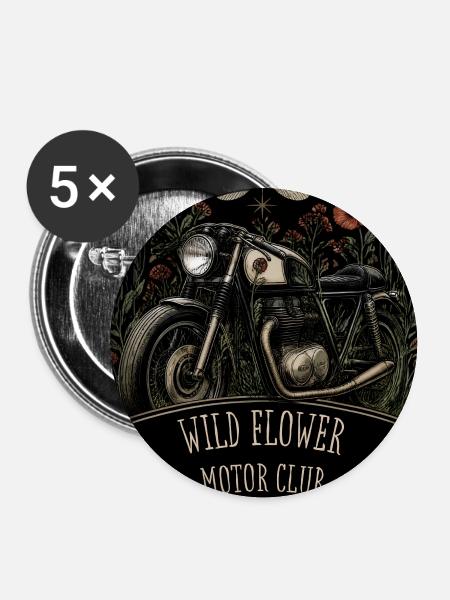 Wildflower Motorrad - Buttons groß 56 mm (5er Pack) - Weiß