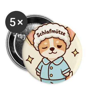 Schlafmütze Hundchen Kuschel Design süß - Buttons groß 56 mm (5er Pack) - Weiß - Vorne