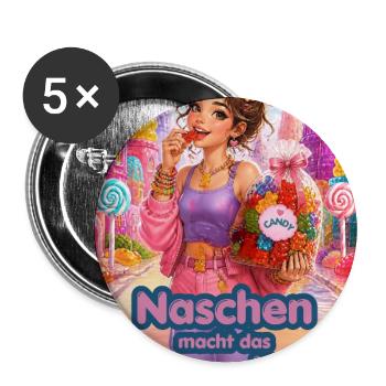Naschen macht das Leben süßer Design für Poster - Buttons groß 56 mm (5er Pack) - Weiß - Vorne