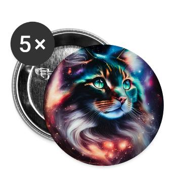 Main Coon Nebula - Fantasy Weltall Katze - Buttons groß 56 mm (5er Pack) - Weiß - Vorne