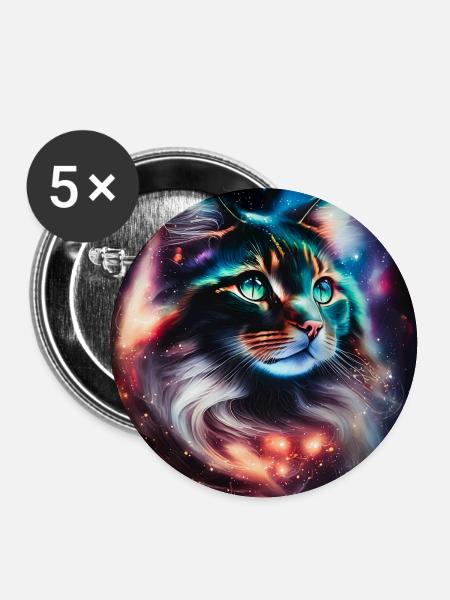 Main Coon Nebula - Fantasy Weltall Katze - Buttons groß 56 mm (5er Pack) - Weiß