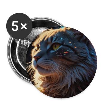 Sternenpfote: Neon-Katze im Licht - Buttons groß 56 mm (5er Pack) - Weiß - Vorne