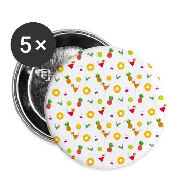 Tropical cocktails and pineapple pattern - Buttons large 2.2''/56 mm (5-pack) - white - Front