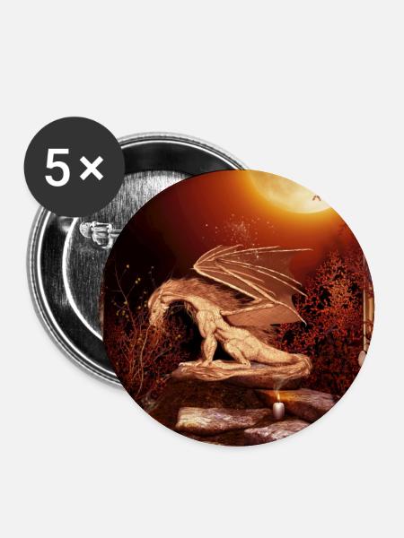 Wundervoller Drache nachts - Buttons groß 56 mm (5er Pack) - Weiß