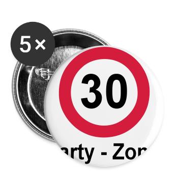 30.Geburtstag , Schild Party Zone (25) - Buttons groß 56 mm (5er Pack) - Weiß - Vorne