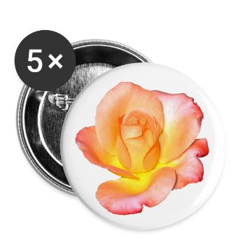 Rose abricot sur noir - Lot de 5 grands badges (56 mm) - blanc - Devant