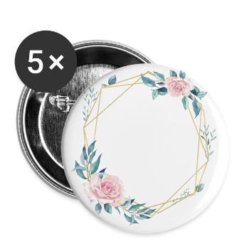 Blumen Geometrisch Blau Rosa personalisierbar - Buttons groß 56 mm (5er Pack) - Weiß - Vorne