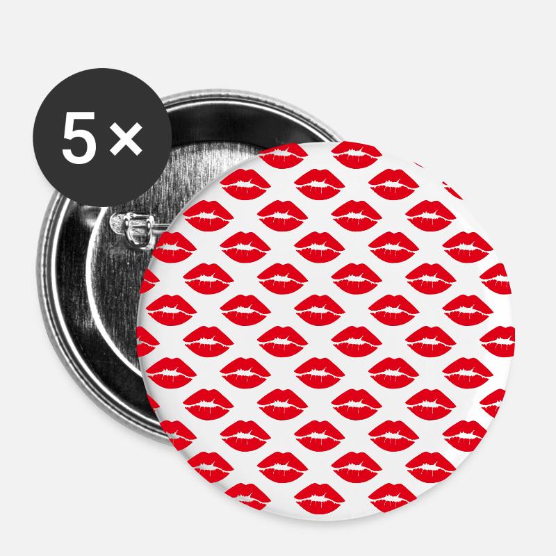 Kissing mouth - lips - pattern - Buttons large 2.2''/56 mm (5-pack) - white
