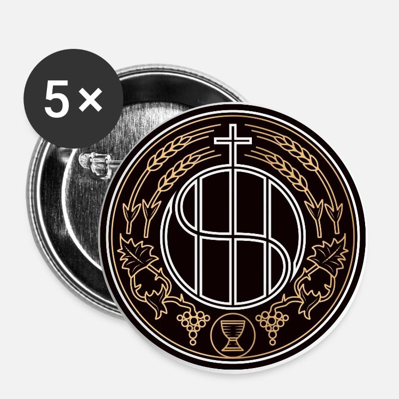 Monogramme IHS Jesus Christ - Lot de 5 grands badges (56 mm) - blanc
