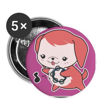 Kleiner Hund mit Tamburin - Buttons groß 56 mm (5er Pack) - Weiß - Vorne