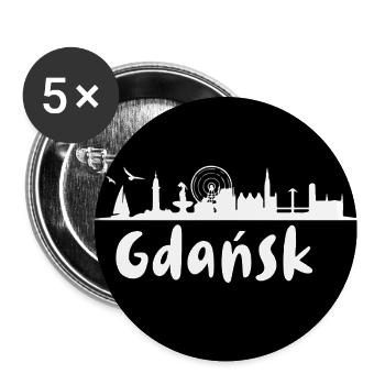 danzig, skyline, kreis, scherenschnitt, schwarz - Buttons groß 56 mm (5er Pack) - Weiß - Vorne