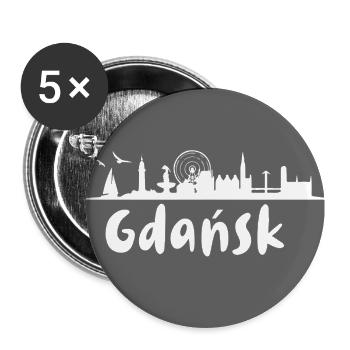 Gdansk,skyline, gris,coupe à ciseaux,cercle,logo - Lot de 5 grands badges (56 mm) - blanc - Devant