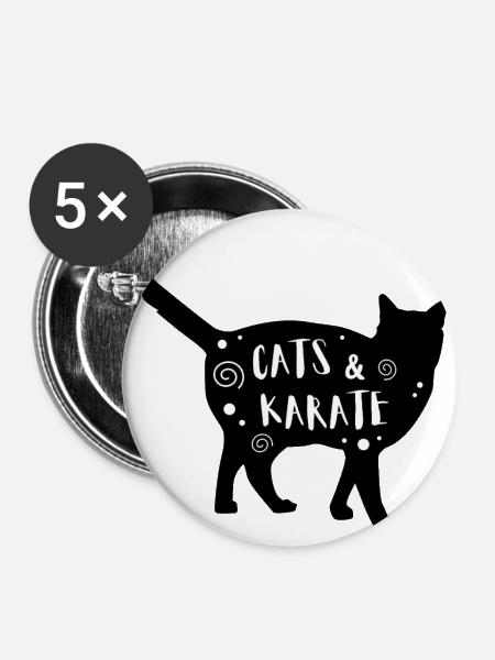 Katzen & Karate - Buttons groß 56 mm (5er Pack) - Weiß