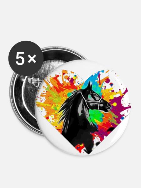 Pferd - Buttons groß 56 mm (5er Pack) - Weiß