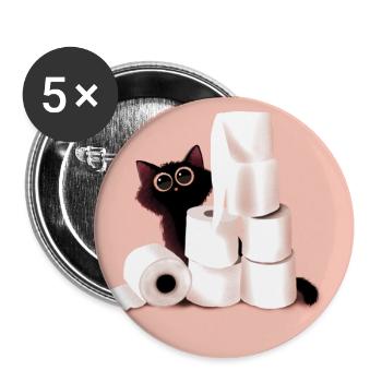 Chat noir - Lot de 5 grands badges (56 mm) - blanc - Devant