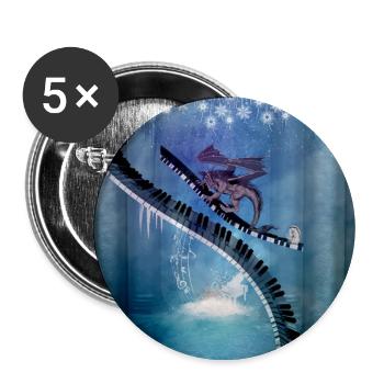 Geschwungenes Klavier in einer Winterlandschaft mit Drache - Buttons groß 56 mm (5er Pack) - Weiß - Vorne