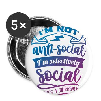 Antisocial - Social sélectif - col - Lot de 5 grands badges (56 mm) - blanc - Devant