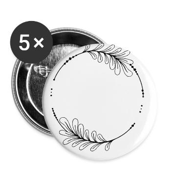 Schwarzer Kreis Rahmen mit Blättern - Buttons groß 56 mm (5er Pack) - Weiß - Vorne