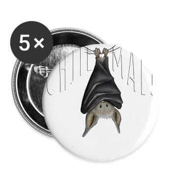Chill Mal gemütlich rumhängende Fledermaus - Buttons groß 56 mm (5er Pack) - Weiß - Vorne