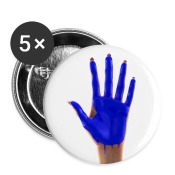 Main dans la peinture bleue - Lot de 5 grands badges (56 mm) - blanc - Devant