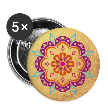 Affiche Mandala Ornement Or Fleur Yoga Inde om - Lot de 5 grands badges (56 mm) - blanc - Devant