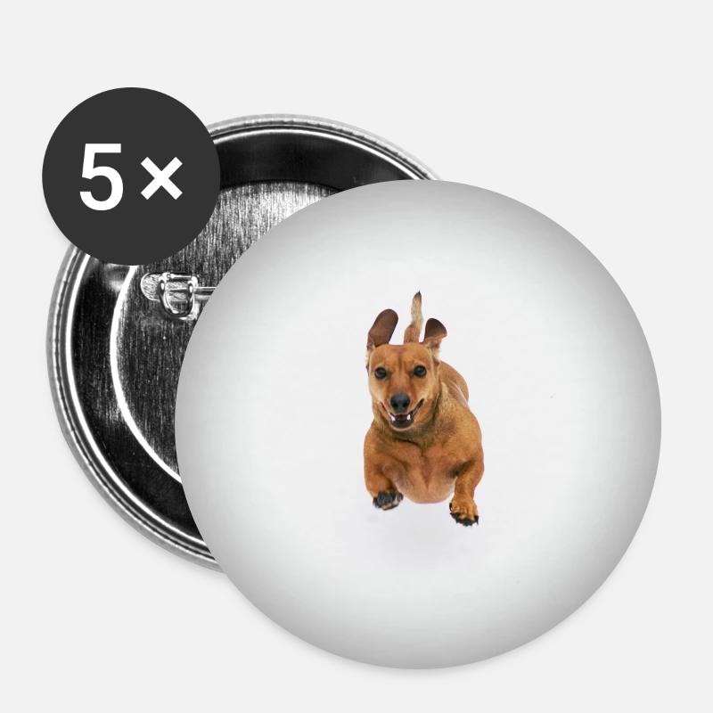 Brown Dachshund - Buttons large 2.2''/56 mm (5-pack) - white