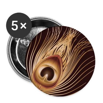 von Hand gezeichnete goldfarbene Pfauenfeder - Buttons groß 56 mm (5er Pack) - Weiß - Vorne