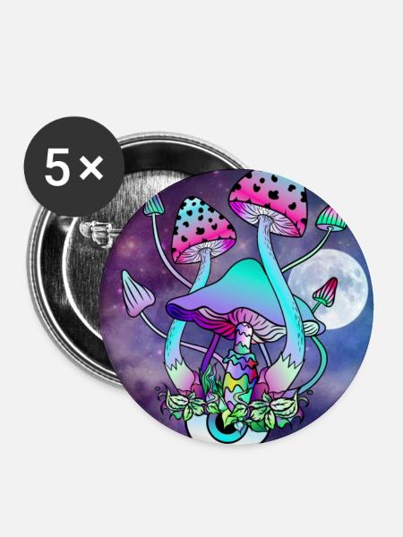Magic Mushrooms Psychedelische Pilz Kunst - Buttons groß 56 mm (5er Pack) - Weiß