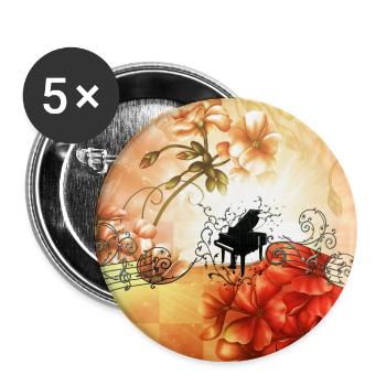 Wonderful flowers with piano and key notes. - Buttons large 2.2''/56 mm (5-pack) - white - Front