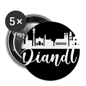 Diandl ,München, skyline ,schwarz ,scherenschnitt - Buttons groß 56 mm (5er Pack) - Weiß - Vorne