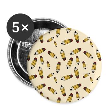 Motifs crayons jaunes - Rentrée scolaire 2022 - Lot de 5 grands badges (56 mm) - blanc - Devant