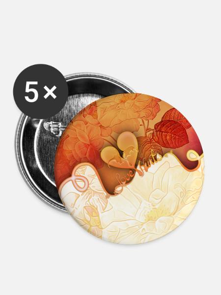 Wunderbare Blumen mit Herz. - Buttons groß 56 mm (5er Pack) - Weiß