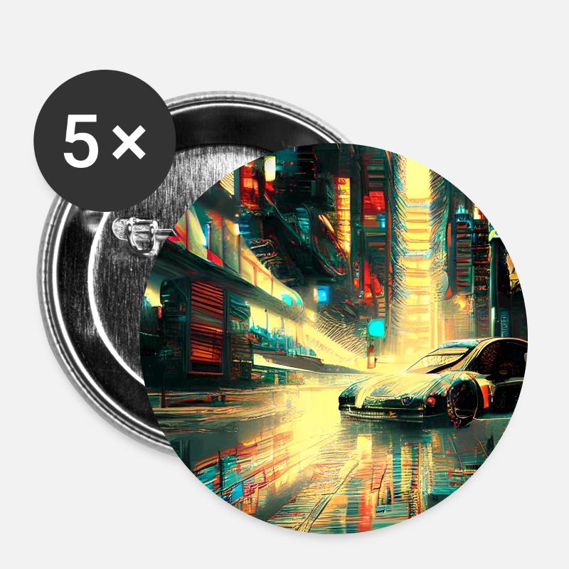 Cyber City - Buttons large 2.2''/56 mm (5-pack) - white
