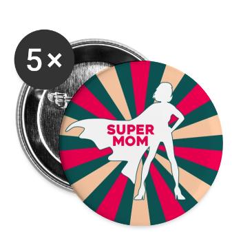SUPER MOM - Buttons large 2.2''/56 mm (5-pack) - white - Front