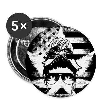 Chanvre chanvre feuilles femme lunettes drapeau américain - Lot de 5 grands badges (56 mm) - blanc - Devant