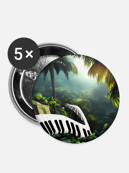 Klavier im Dschungel - Buttons groß 56 mm (5er Pack) - Weiß