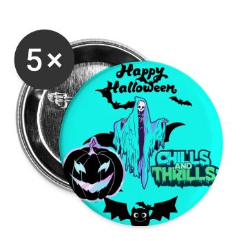 Halloween, Fledermäuse und Kürbis - Buttons groß 56 mm (5er Pack) - Weiß - Vorne
