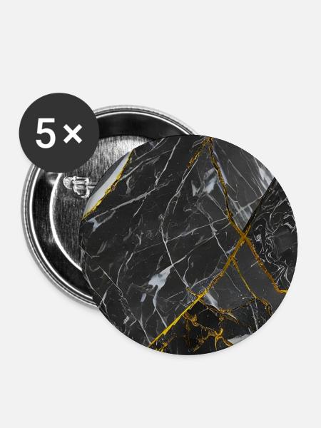Marmor Schwarz Gold Textur - Buttons groß 56 mm (5er Pack) - Weiß