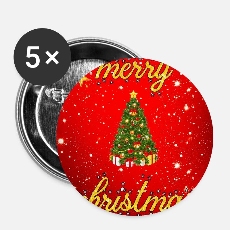 Frohe Weihnachten Version 2 - Buttons groß 56 mm (5er Pack) - Weiß