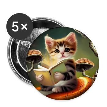 Ein süßes Kätzchen liest Abenteuer - Buttons groß 56 mm (5er Pack) - Weiß - Vorne
